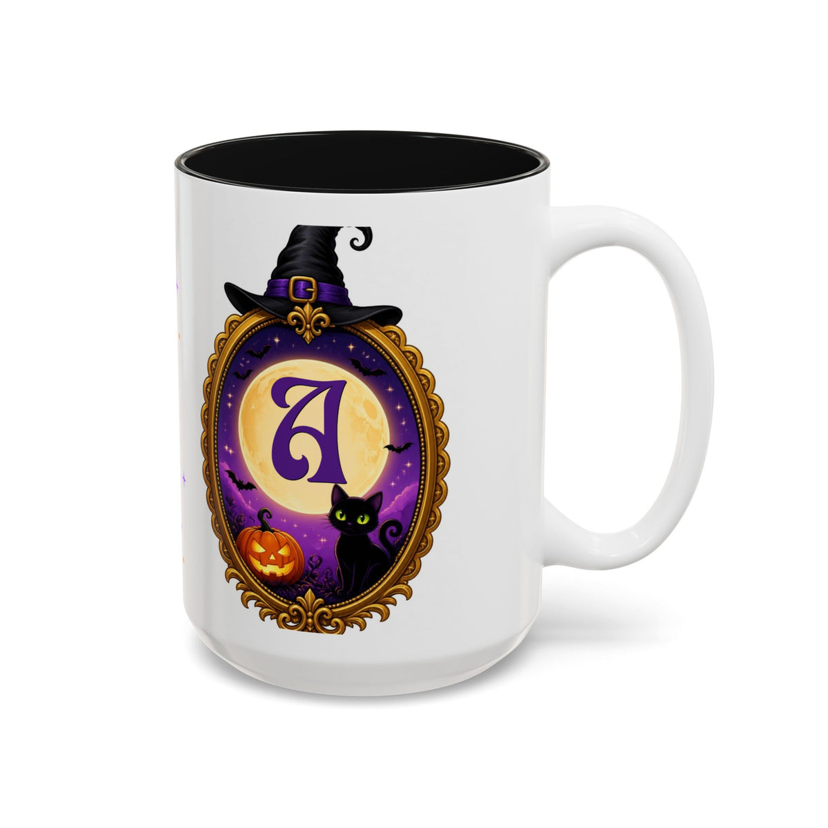 Personalized Initial Halloween Mug, Custom Monogram Witch Mug, Black Cat Pumpkin Coffee Cup, Witchy Gift for Her, Spooky Season Mug