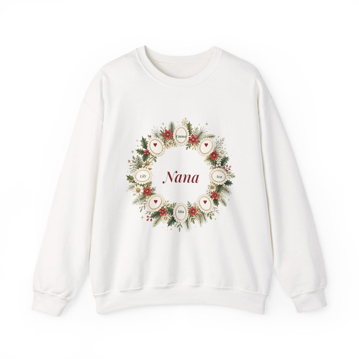 Personalized Nana Sweatshirt with Grandkids Names, Christmas Wreath Grandma Crewneck, Custom Mimi Gigi Sweater, Gift for Grandma