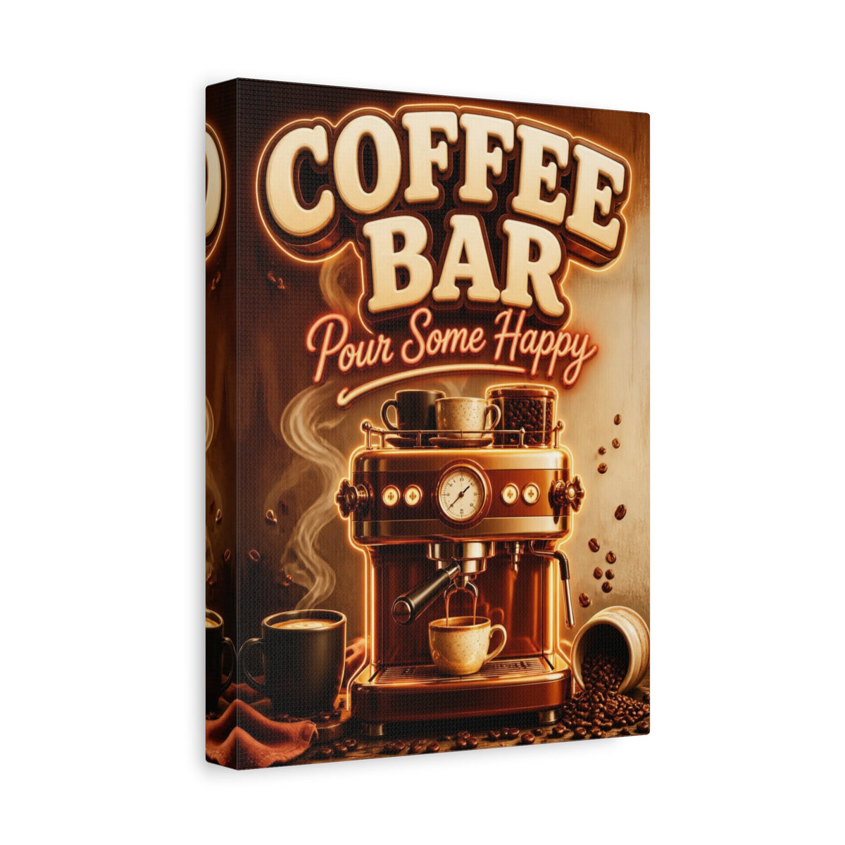 Coffee Bar Sign Canvas, Pour Some Happy Wall Art, Retro Espresso Kitchen Decor, Coffee Station Print, Coffee Lover Gift, Vertical Canvas