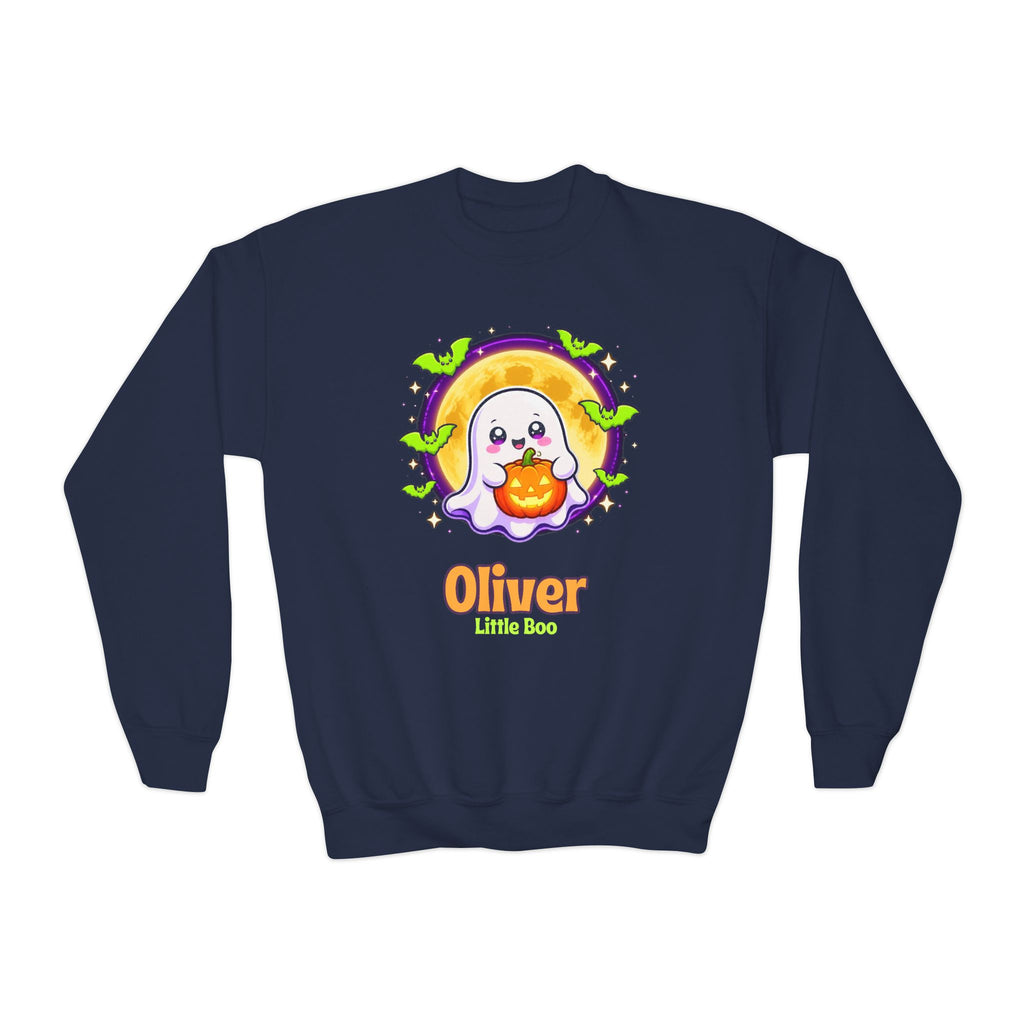 Personalized Halloween Kids Sweatshirt, Custom Name Ghost Crewneck, Little Boo Youth Sweater, Spooky Kids Halloween Shirt Gift