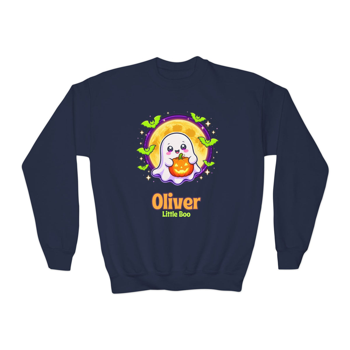 Personalized Halloween Kids Sweatshirt, Custom Name Ghost Crewneck, Little Boo Youth Sweater, Spooky Kids Halloween Shirt Gift