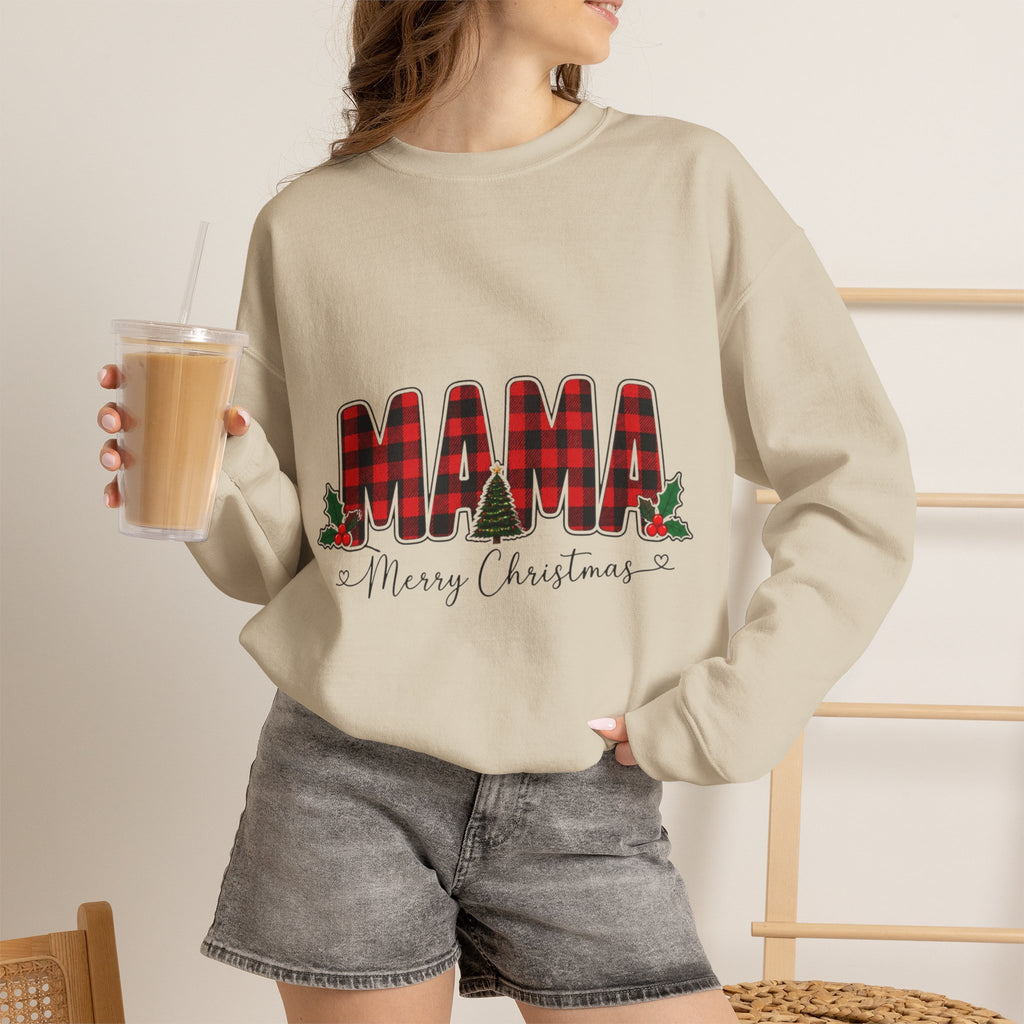 Mama Christmas Sweatshirt, Buffalo Plaid Mama Crewneck, Merry Christmas Mom Sweater, Red Plaid Holiday Shirt, Gift for Mom
