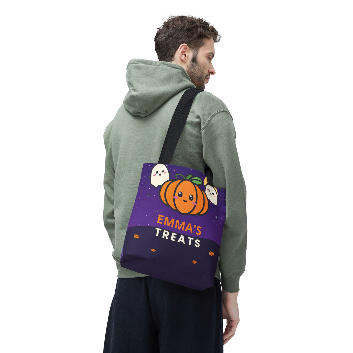 Personalized Trick or Treat Bag, Kids Halloween Tote With Name, Custom Candy Bag, Cute Pumpkin Ghost Treat Bag, Halloween Basket for Kids