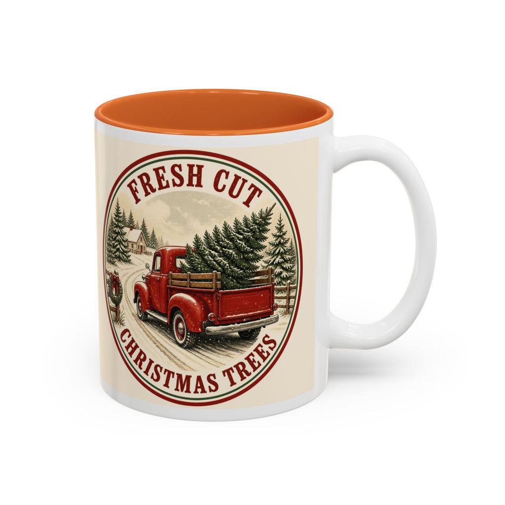 Fresh Cut Christmas Trees Mug, Red Truck Christmas Coffee Mug, Vintage Tree Farm Cup, Farmhouse Christmas Mug, Holiday Gift