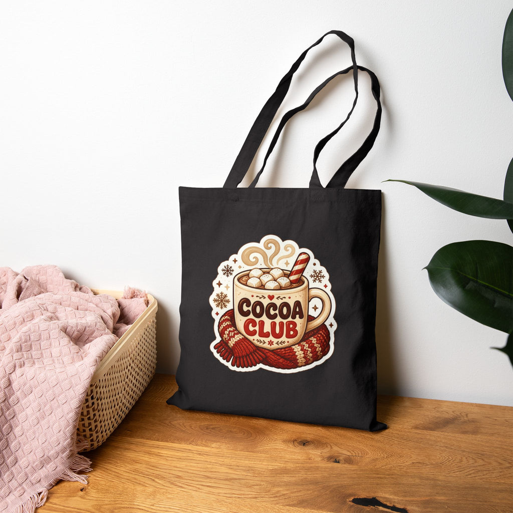 Cocoa Club Tote Bag, Hot Chocolate Christmas Canvas Tote, Cute Hot Cocoa Bag, Winter Tote, Cozy Holiday Gift Bag