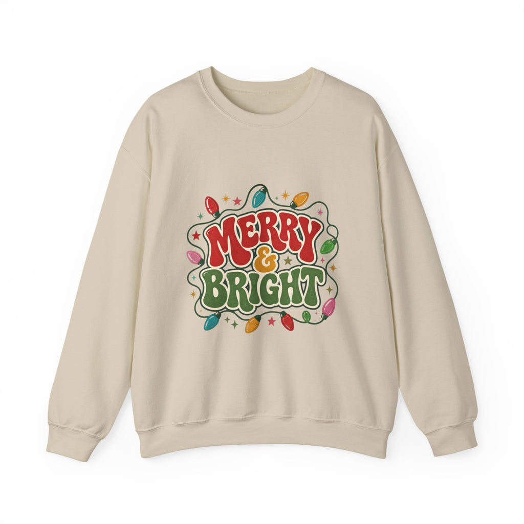 Merry and Bright Sweatshirt, Retro Christmas Crewneck, Groovy Christmas Lights Sweater, Vintage Holiday Shirt, Cute Xmas Gift