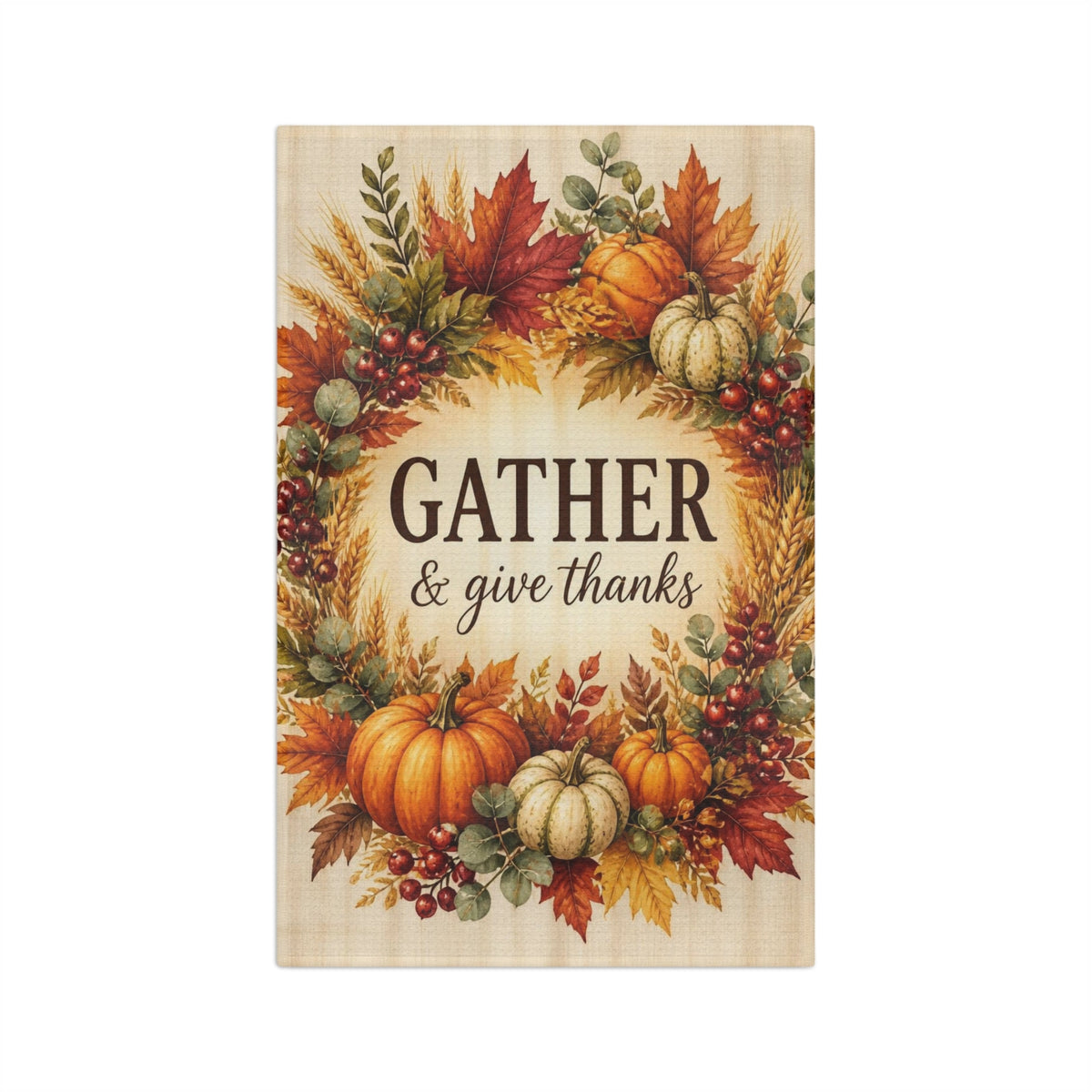 Gather and Give Thanks Tea Towel, Thanksgiving Kitchen Towel, Fall Hand Towel, Autumn Wreath Dish Towel, Hostess Gift, Thanksgiving Decor