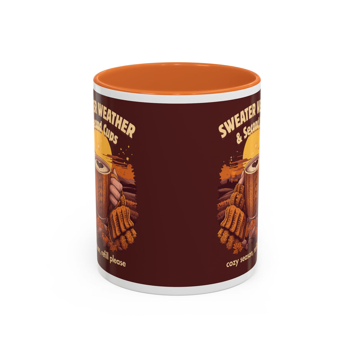 Sweater Weather and Second Cups Mug, Cozy Fall Coffee Mug, Retro Autumn Two-Tone Cup, Coffee Lover Gift