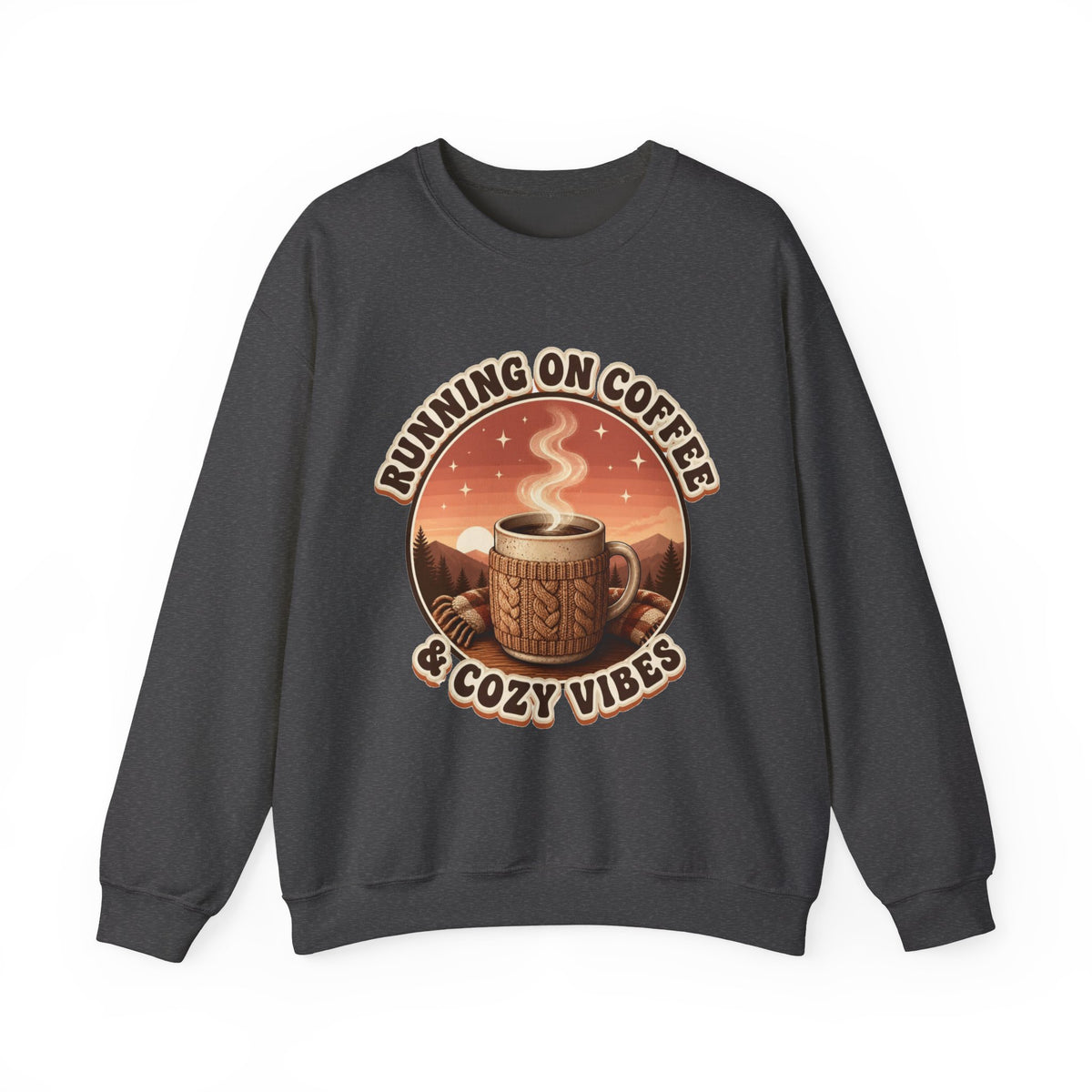 Running on Coffee and Cozy Vibes Sweatshirt, Coffee Lover Crewneck, Cozy Fall Sweatshirt, Retro Coffee Shirt, Gift for Coffee Lover