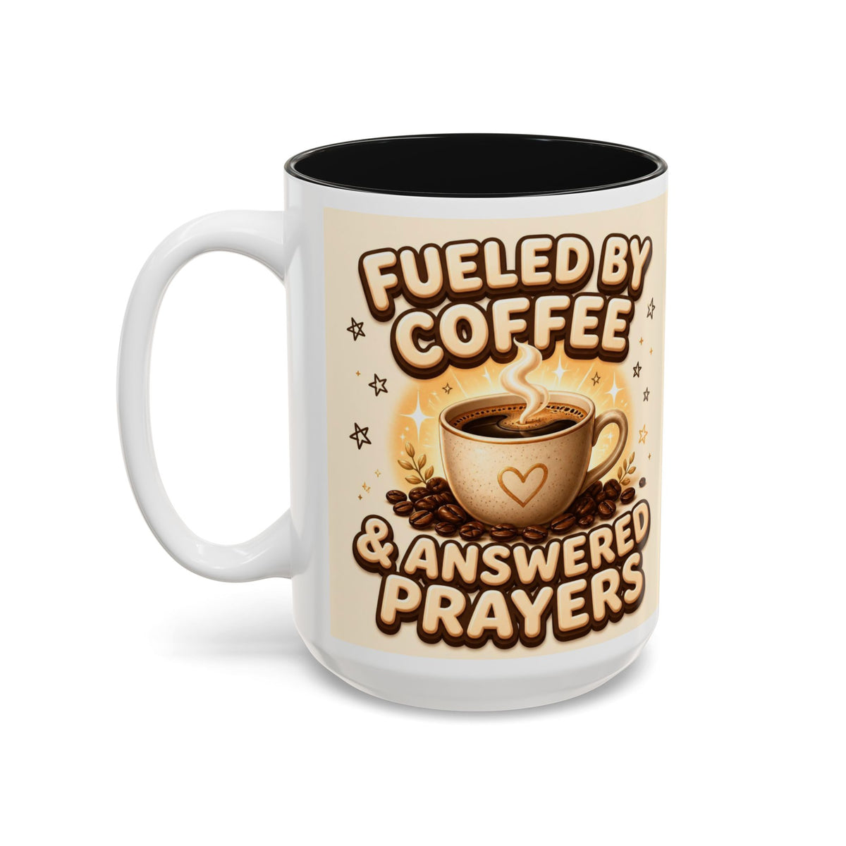 Fueled by Coffee and Answered Prayers Mug, Christian Coffee Mug, Faith Gift for Her, Prayer Mug, Cute Two-Tone Coffee Cup