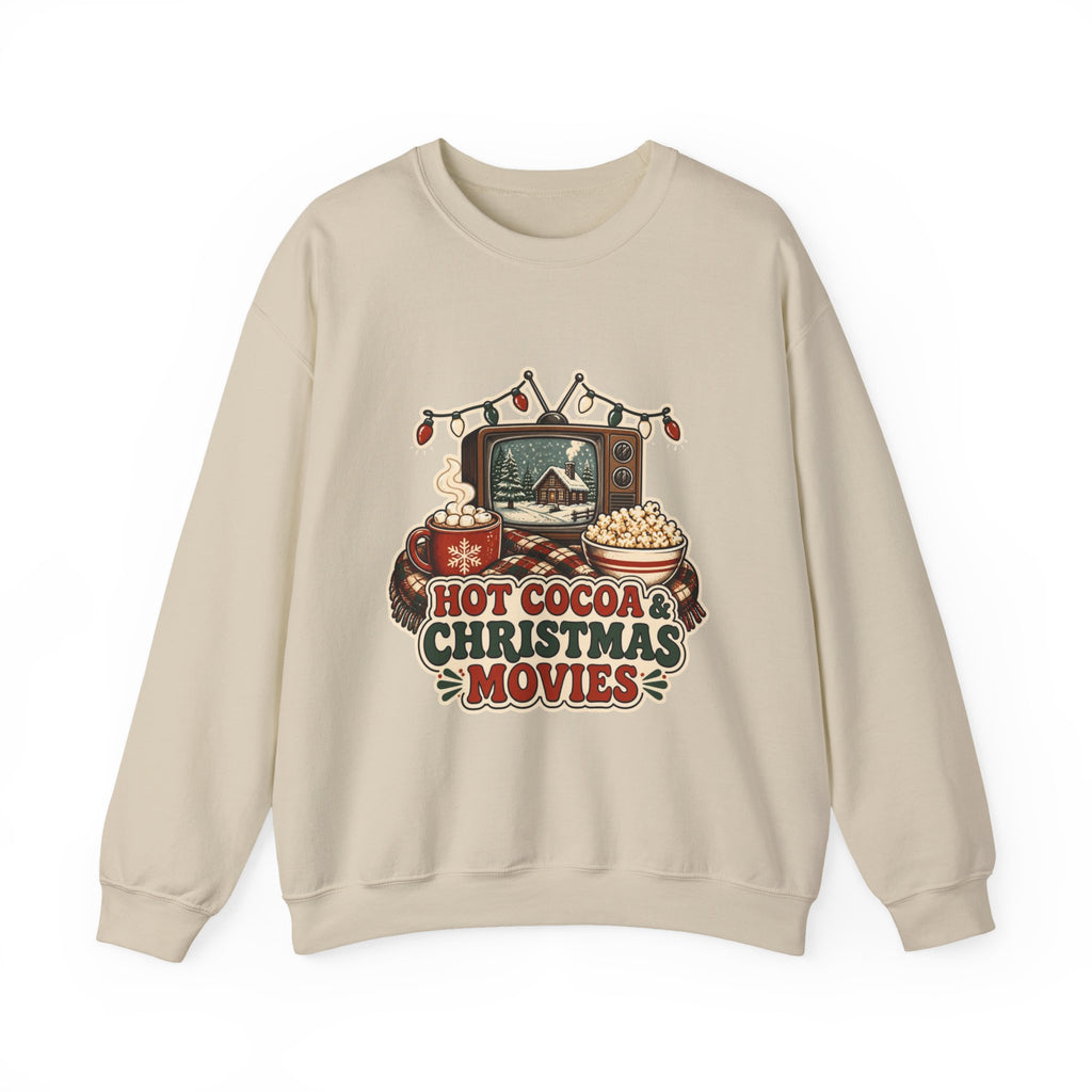 Hot Cocoa and Christmas Movies Sweatshirt, Cozy Christmas Crewneck, Movie Night Holiday Sweater, Christmas Movie Lover Shirt