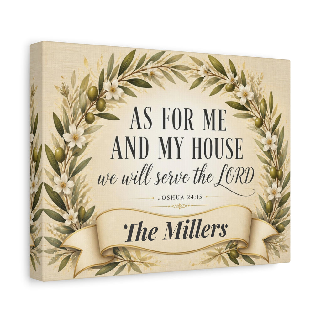 Personalized As For Me and My House Canvas, Joshua 24:15 KJV Wall Art, Family Name Sign, Christian Home Decor, Wedding Housewarming Gift
