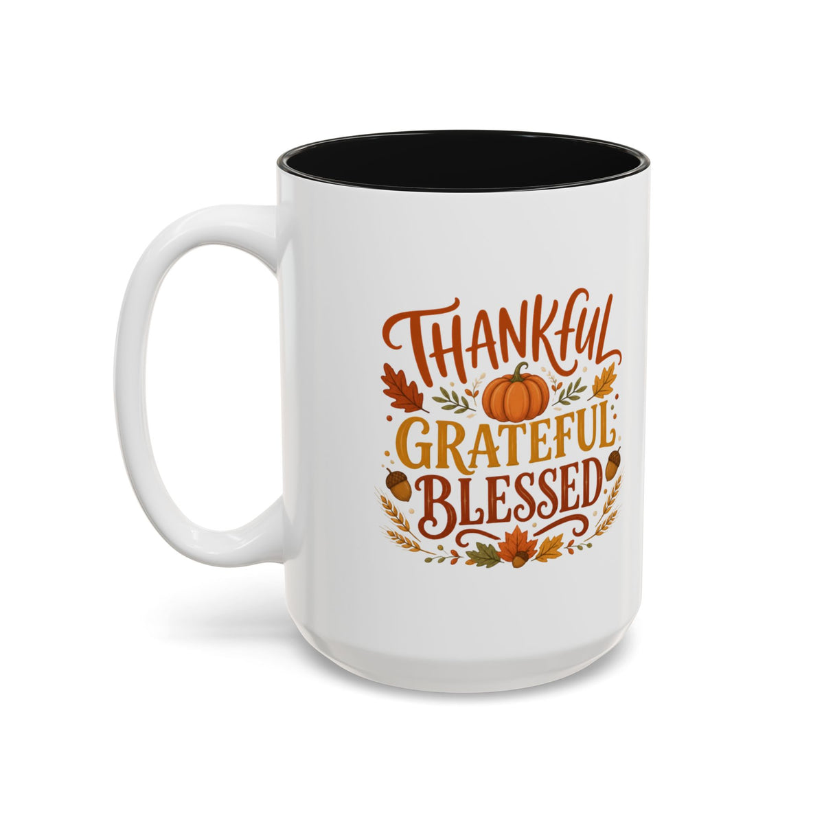 Thankful Grateful Blessed Mug, Thanksgiving Coffee Mug, Fall Pumpkin Cup, Autumn Leaves Mug, Hostess Gift, Thanksgiving Gift