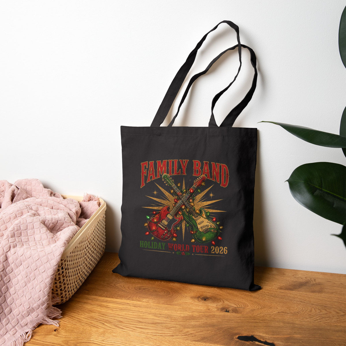 Family Band Holiday World Tour 2026 Tote Bag, Rock and Roll Christmas Canvas Tote, Guitar Christmas Bag, Music Lover Gift
