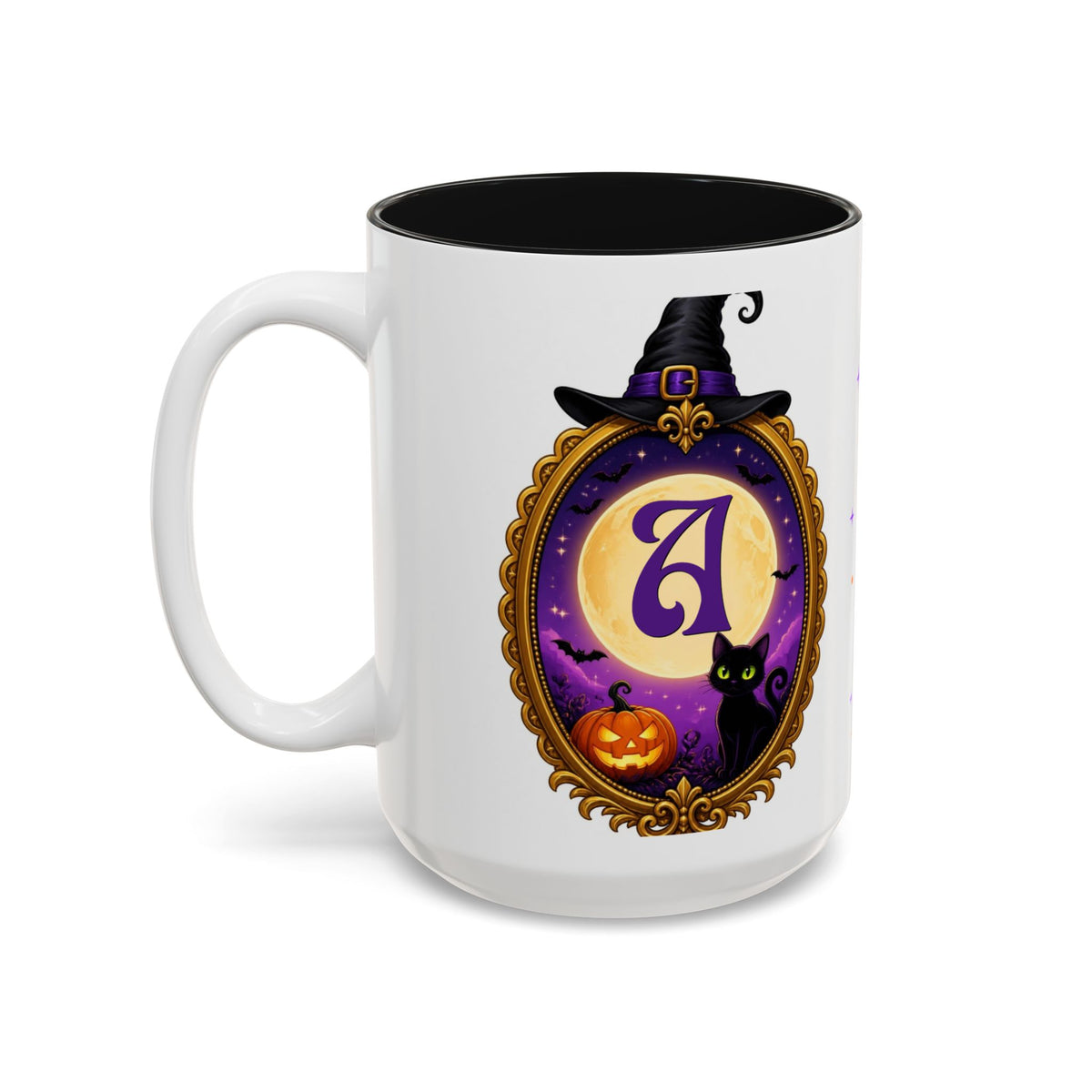 Personalized Initial Halloween Mug, Custom Monogram Witch Mug, Black Cat Pumpkin Coffee Cup, Witchy Gift for Her, Spooky Season Mug