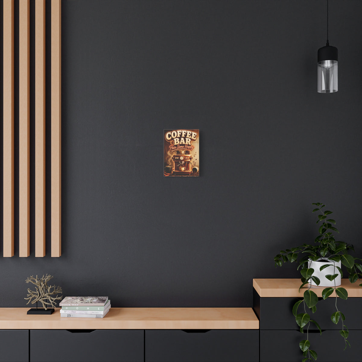 Coffee Bar Sign Canvas, Pour Some Happy Wall Art, Retro Espresso Kitchen Decor, Coffee Station Print, Coffee Lover Gift, Vertical Canvas