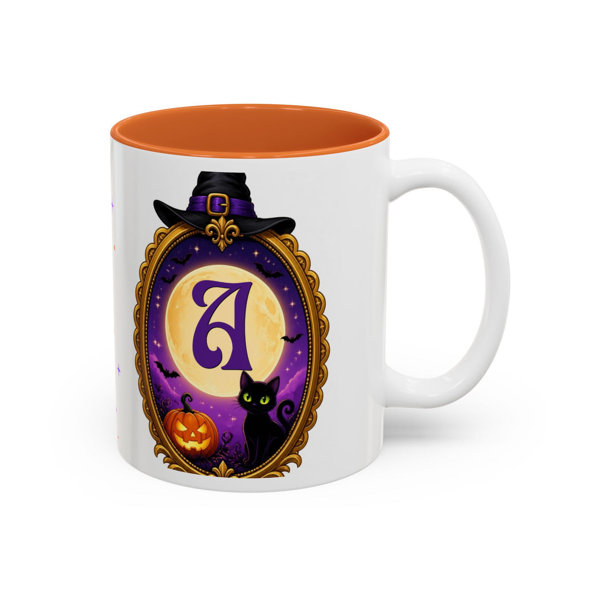 Personalized Initial Halloween Mug, Custom Monogram Witch Mug, Black Cat Pumpkin Coffee Cup, Witchy Gift for Her, Spooky Season Mug
