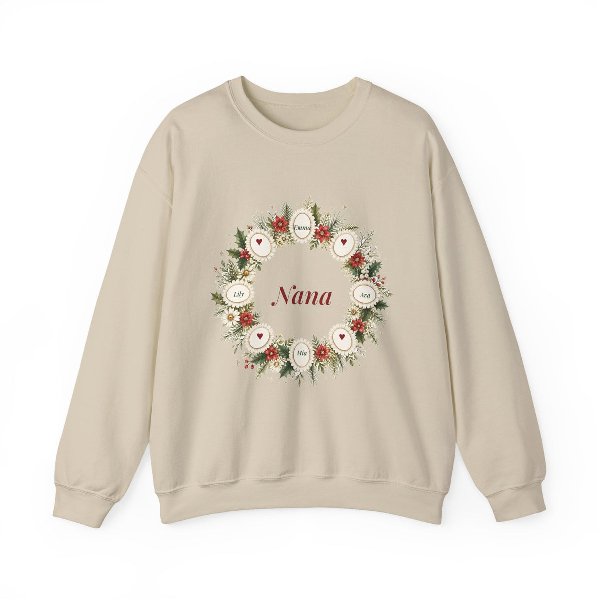 Personalized Nana Sweatshirt with Grandkids Names, Christmas Wreath Grandma Crewneck, Custom Mimi Gigi Sweater, Gift for Grandma