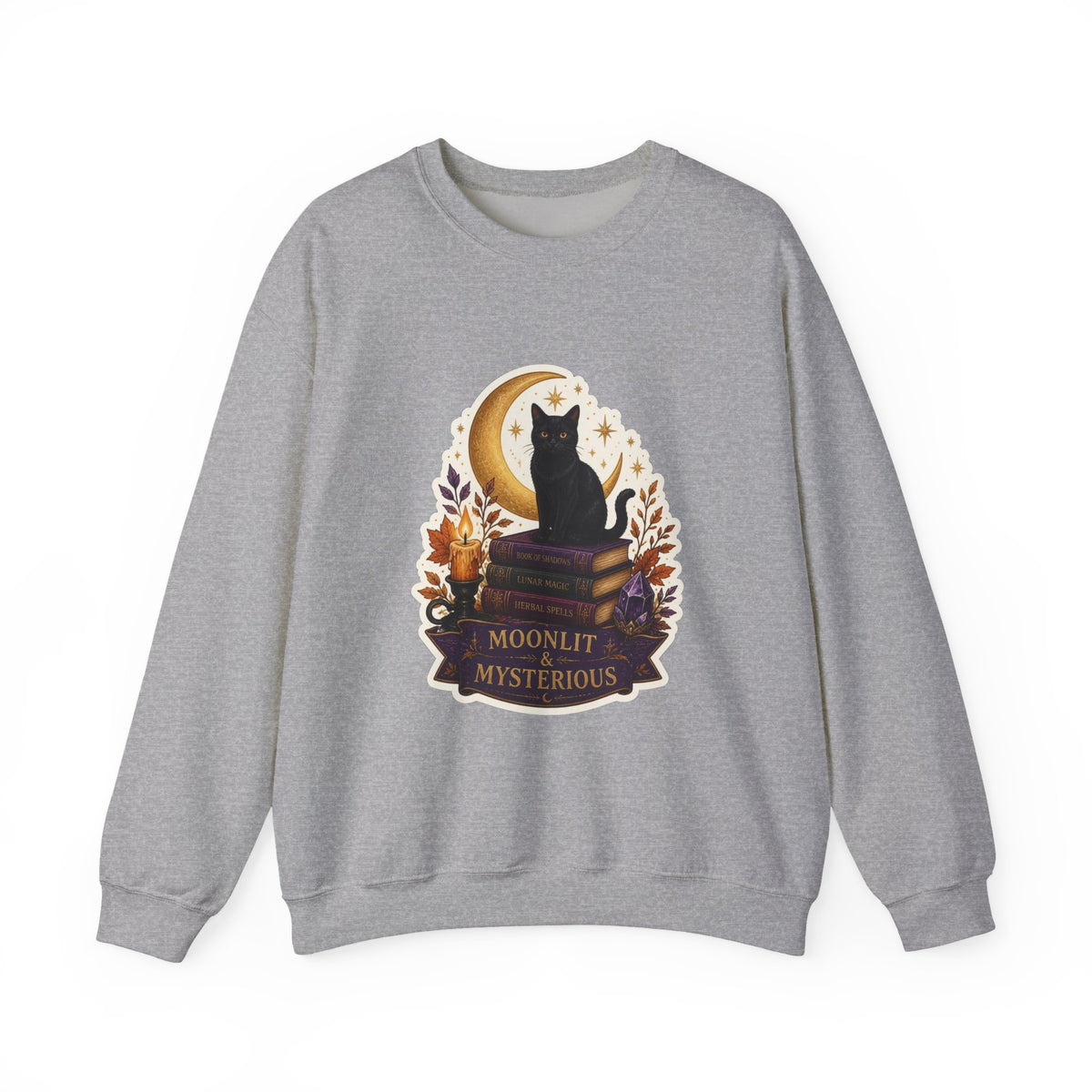 Moonlit and Mysterious Sweatshirt, Witchy Black Cat Crewneck, Crescent Moon Halloween Sweater, Celestial Witch Shirt, Fall Gift