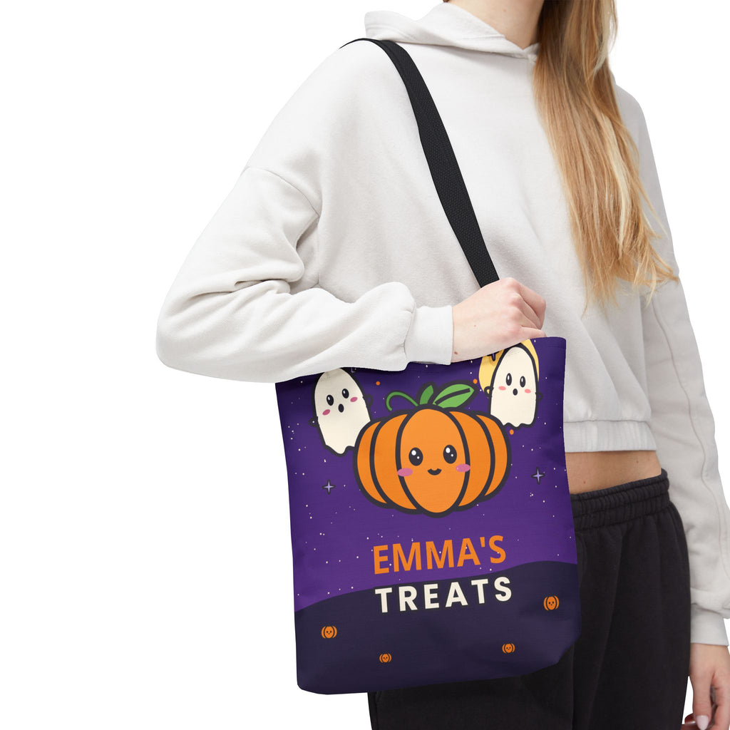Personalized Trick or Treat Bag, Kids Halloween Tote With Name, Custom Candy Bag, Cute Pumpkin Ghost Treat Bag, Halloween Basket for Kids