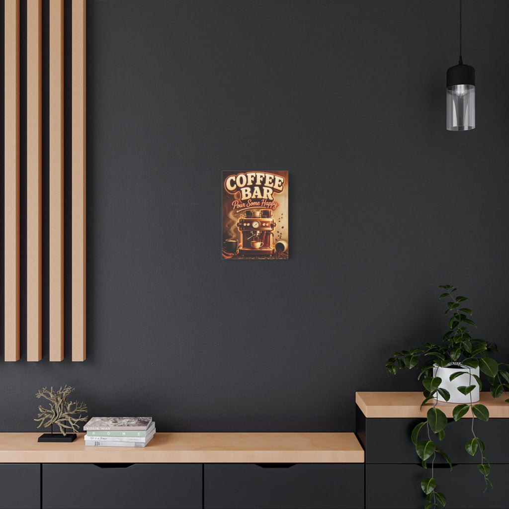 Coffee Bar Sign Canvas, Pour Some Happy Wall Art, Retro Espresso Kitchen Decor, Coffee Station Print, Coffee Lover Gift, Vertical Canvas