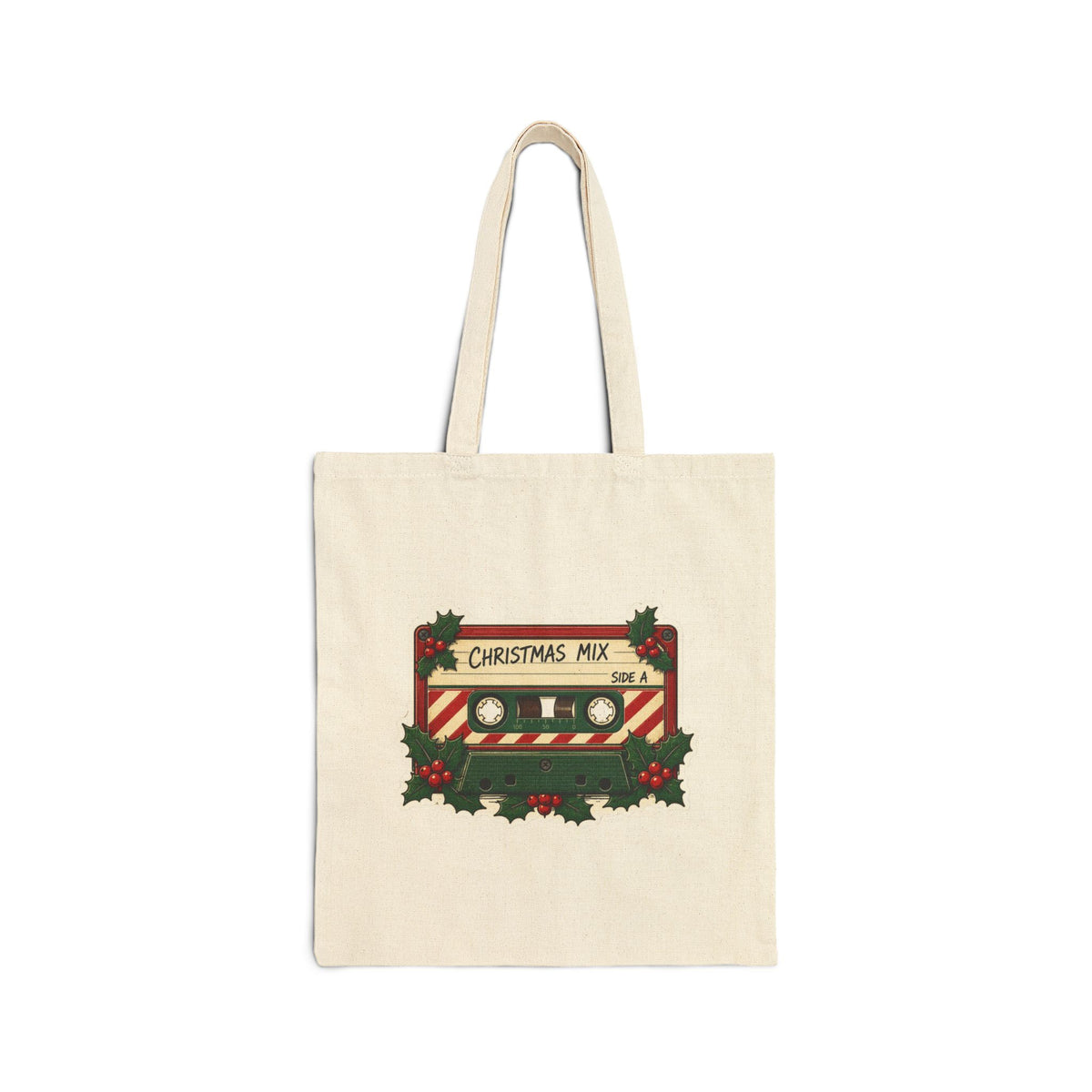 Christmas Mix Cassette Tote Bag, Retro Christmas Canvas Tote, 80s 90s Mixtape Bag, Vintage Music Gift, Holiday Shopping Tote