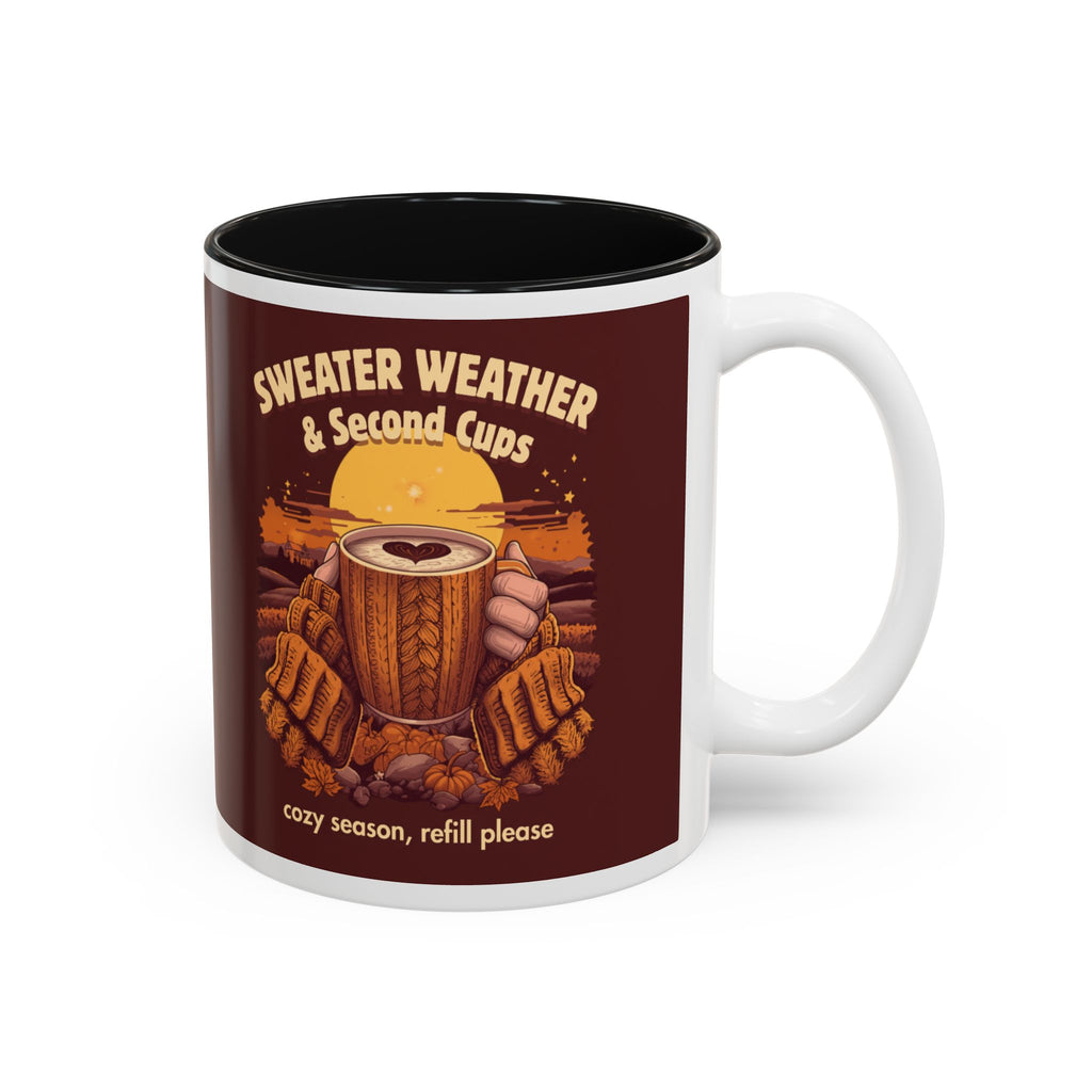 Sweater Weather and Second Cups Mug, Cozy Fall Coffee Mug, Retro Autumn Two-Tone Cup, Coffee Lover Gift