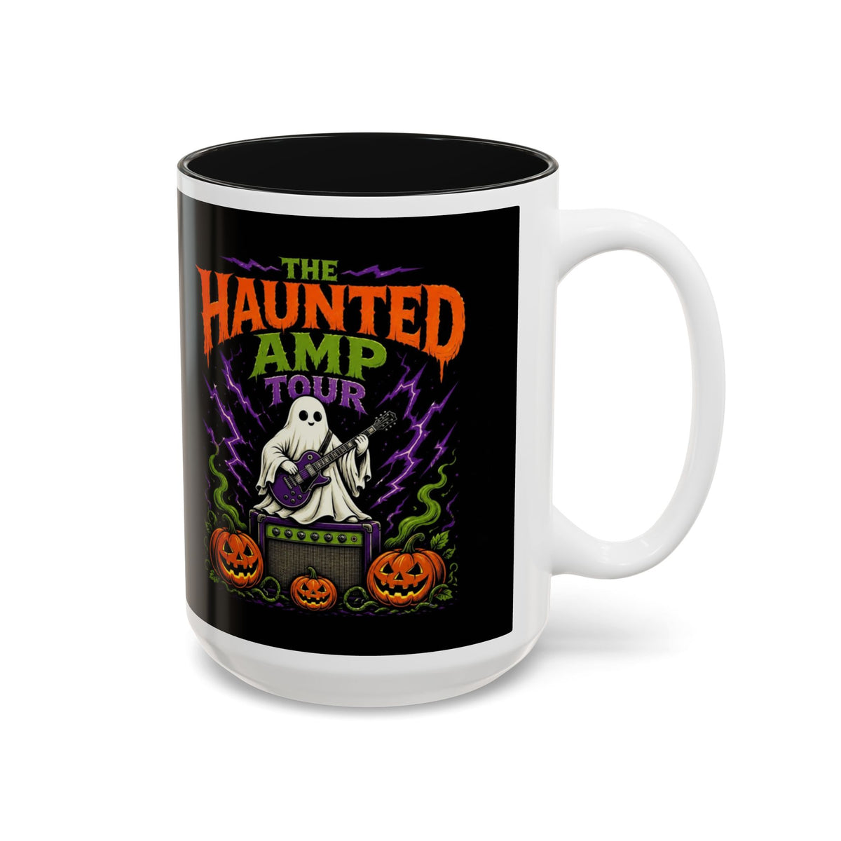 Haunted Amp Tour Halloween Mug, Ghost Guitar Coffee Mug, Spooky Rock and Roll Cup, Halloween Musician Gift, Funny Ghost Mug