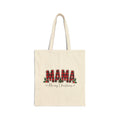 Mama Christmas Tote Bag, Buffalo Plaid Mama Canvas Tote, Merry Christmas Mom Bag, Red Plaid Holiday Tote, Gift for Mom