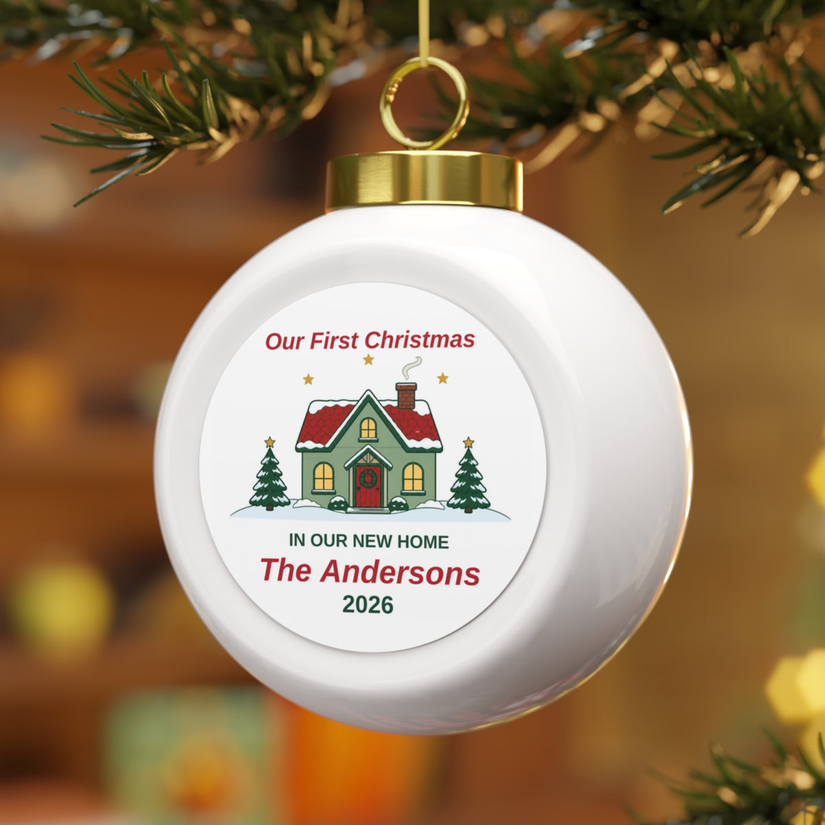 Classic House New Home Personalized Premium Ball Ornament