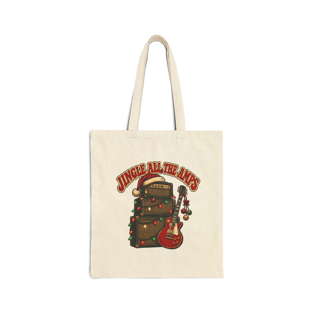 Jingle All the Amps Tote Bag, Rock and Roll Christmas Canvas Tote, Guitar Amp Christmas Bag, Guitar Player Gift, Music Tote