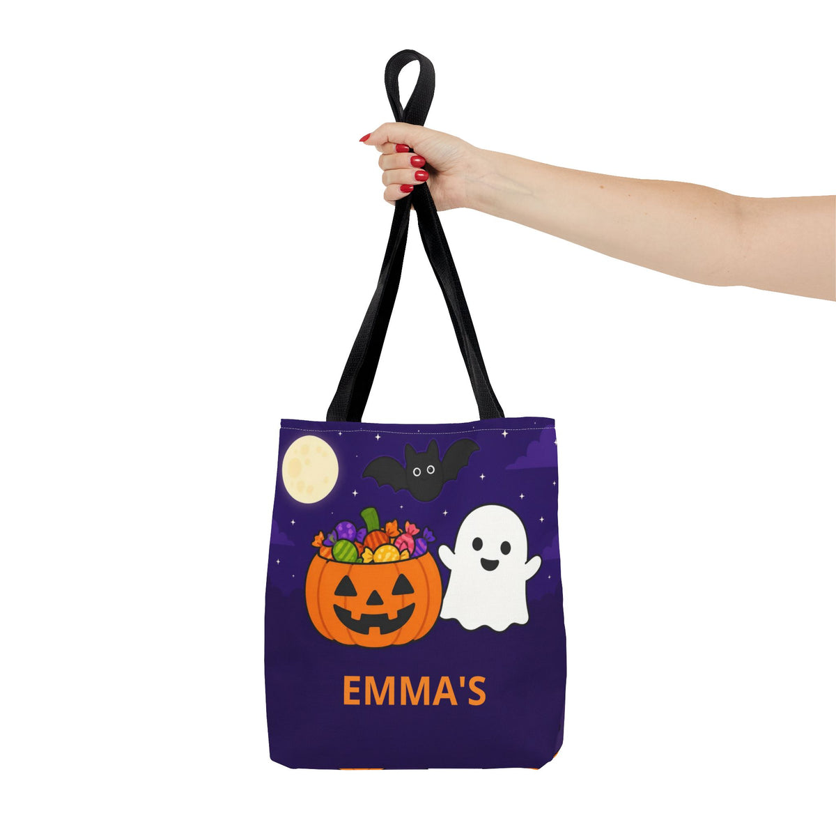Personalized Trick or Treat Bag, Kids Halloween Tote With Name, Custom Candy Bag, Cute Pumpkin Ghost Treat Bag, Halloween Basket for Kids