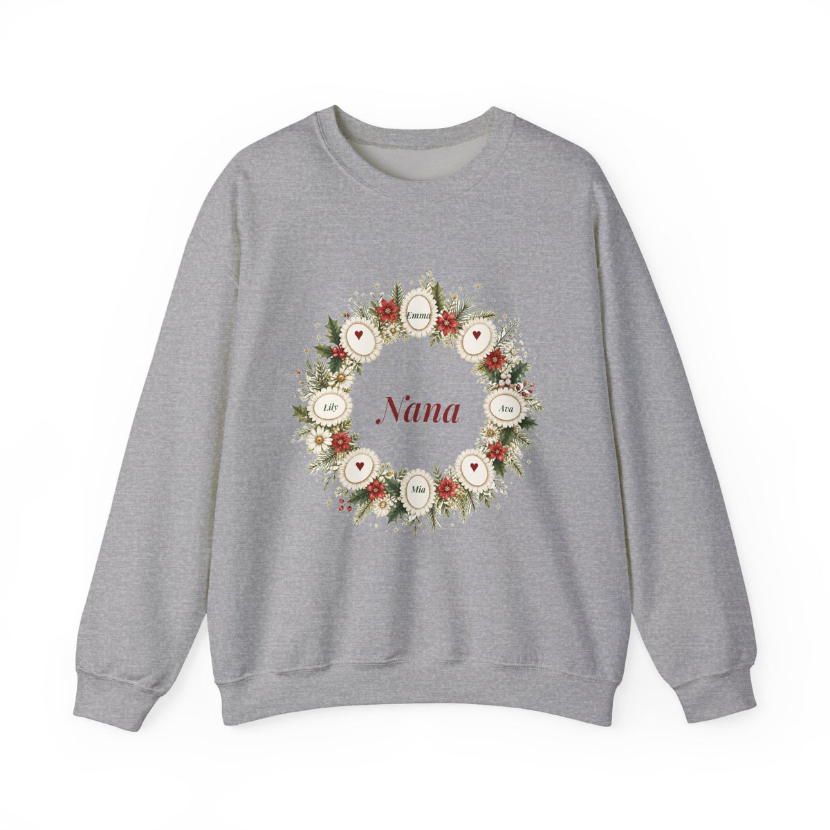 Personalized Nana Sweatshirt with Grandkids Names, Christmas Wreath Grandma Crewneck, Custom Mimi Gigi Sweater, Gift for Grandma