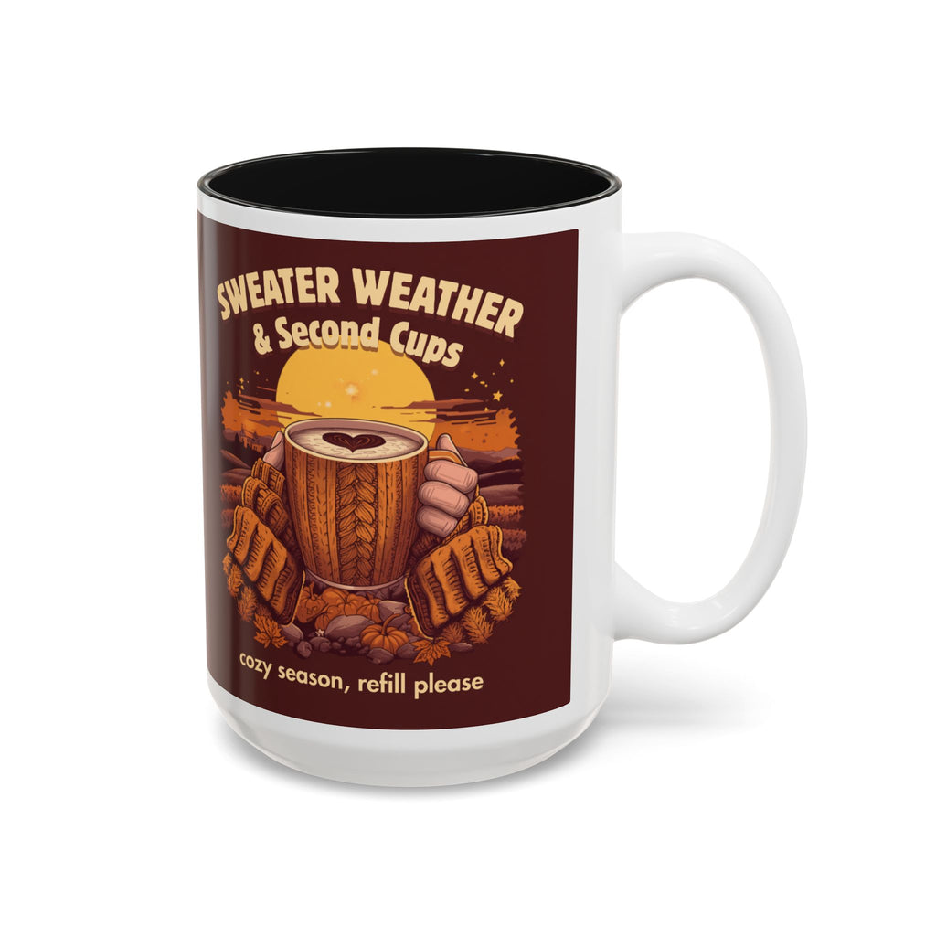 Sweater Weather and Second Cups Mug, Cozy Fall Coffee Mug, Retro Autumn Two-Tone Cup, Coffee Lover Gift