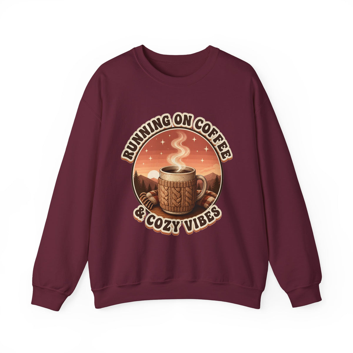 Running on Coffee and Cozy Vibes Sweatshirt, Coffee Lover Crewneck, Cozy Fall Sweatshirt, Retro Coffee Shirt, Gift for Coffee Lover