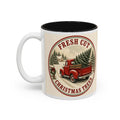 Fresh Cut Christmas Trees Mug, Red Truck Christmas Coffee Mug, Vintage Tree Farm Cup, Farmhouse Christmas Mug, Holiday Gift