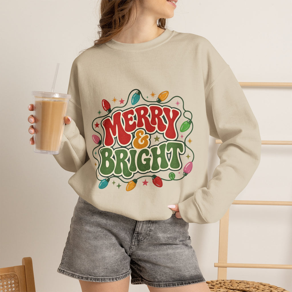 Merry and Bright Sweatshirt, Retro Christmas Crewneck, Groovy Christmas Lights Sweater, Vintage Holiday Shirt, Cute Xmas Gift