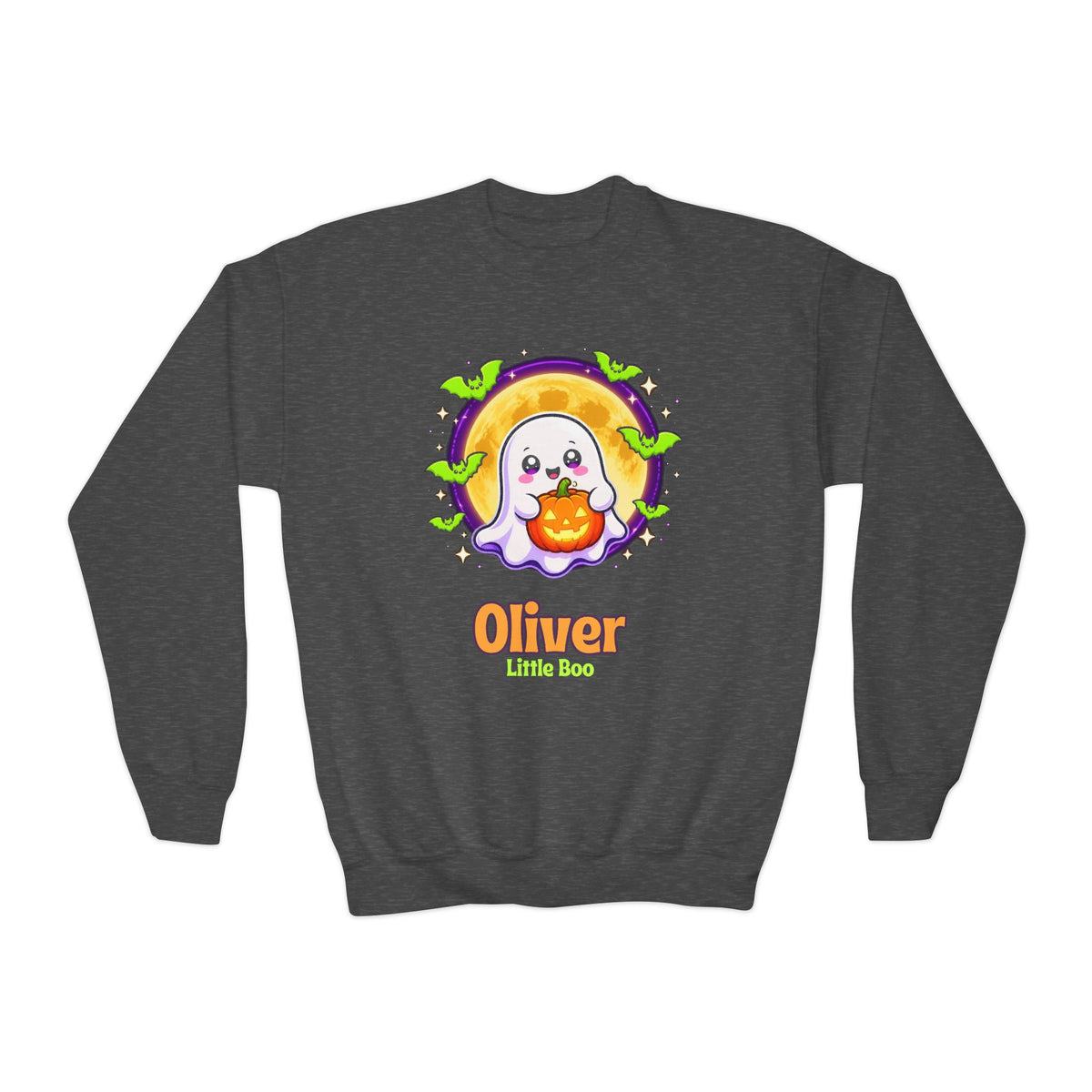 Personalized Halloween Kids Sweatshirt, Custom Name Ghost Crewneck, Little Boo Youth Sweater, Spooky Kids Halloween Shirt Gift