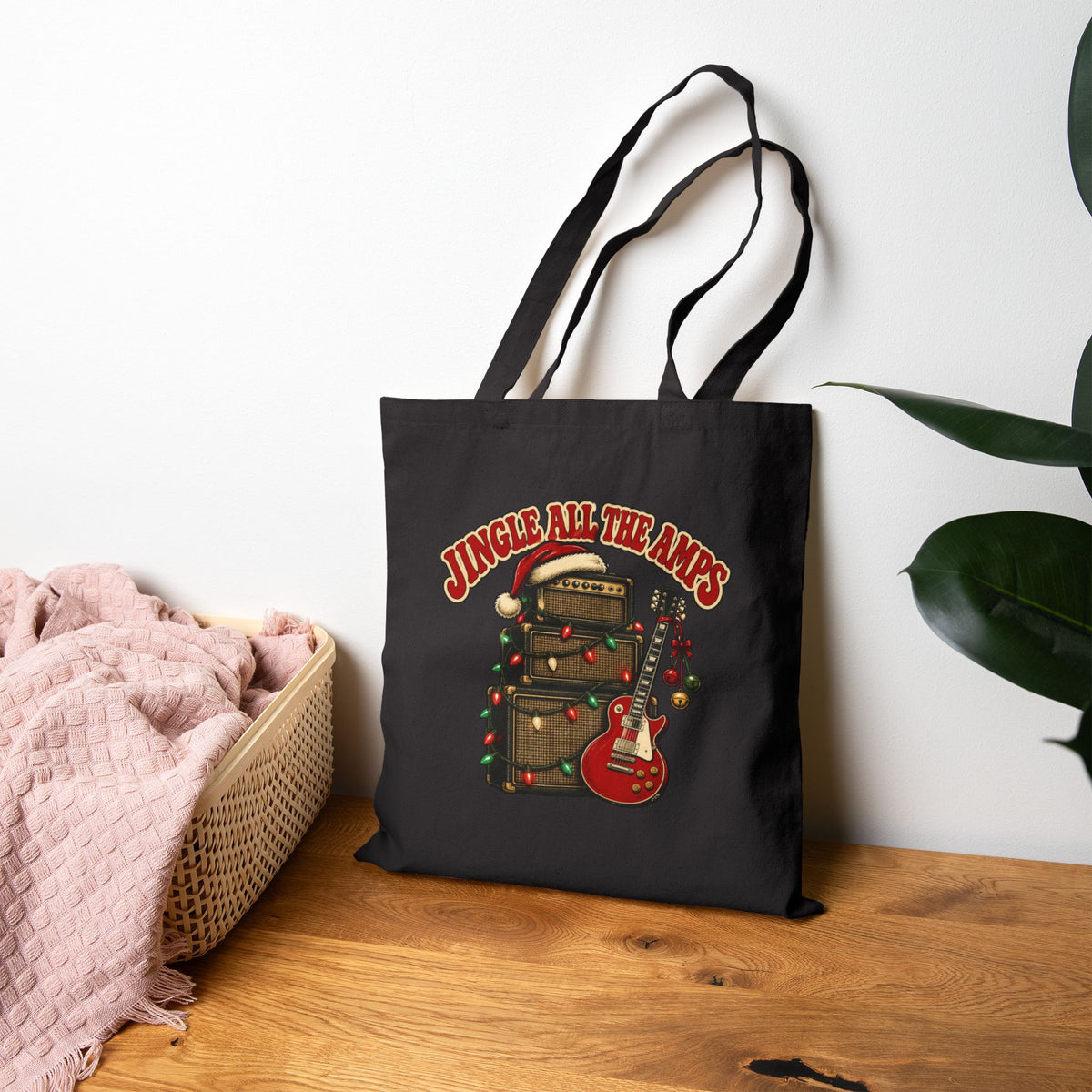 Jingle All the Amps Tote Bag, Rock and Roll Christmas Canvas Tote, Guitar Amp Christmas Bag, Guitar Player Gift, Music Tote
