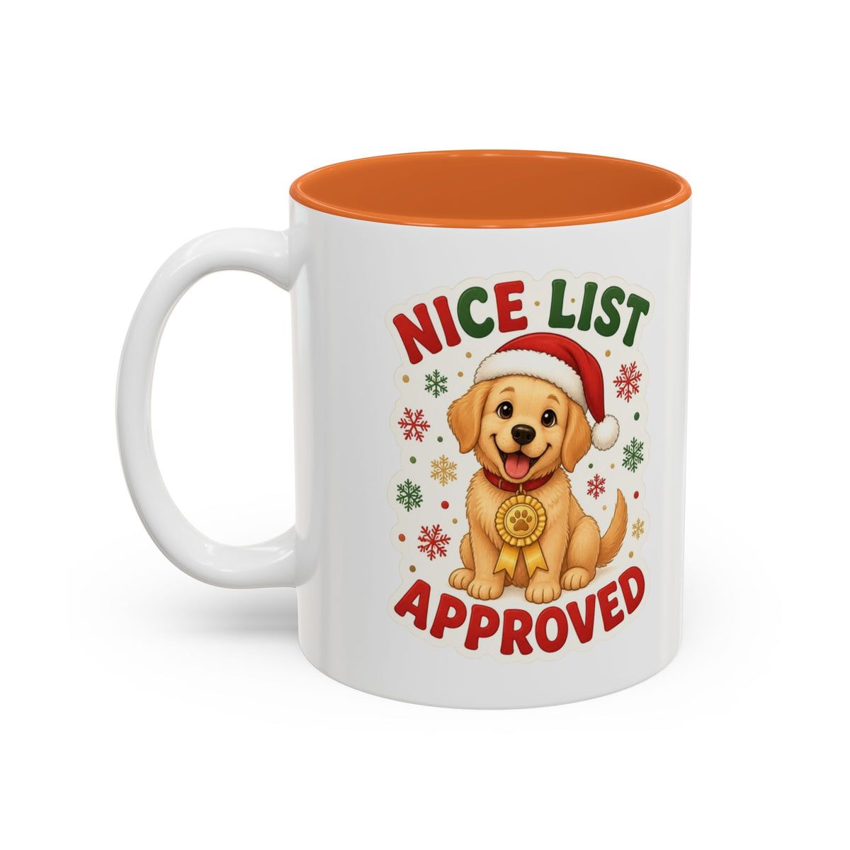 Nice List Approved Dog Mug, Christmas Dog Coffee Mug, Golden Retriever Santa Hat Cup, Dog Mom Gift, Dog Lover Christmas Gift