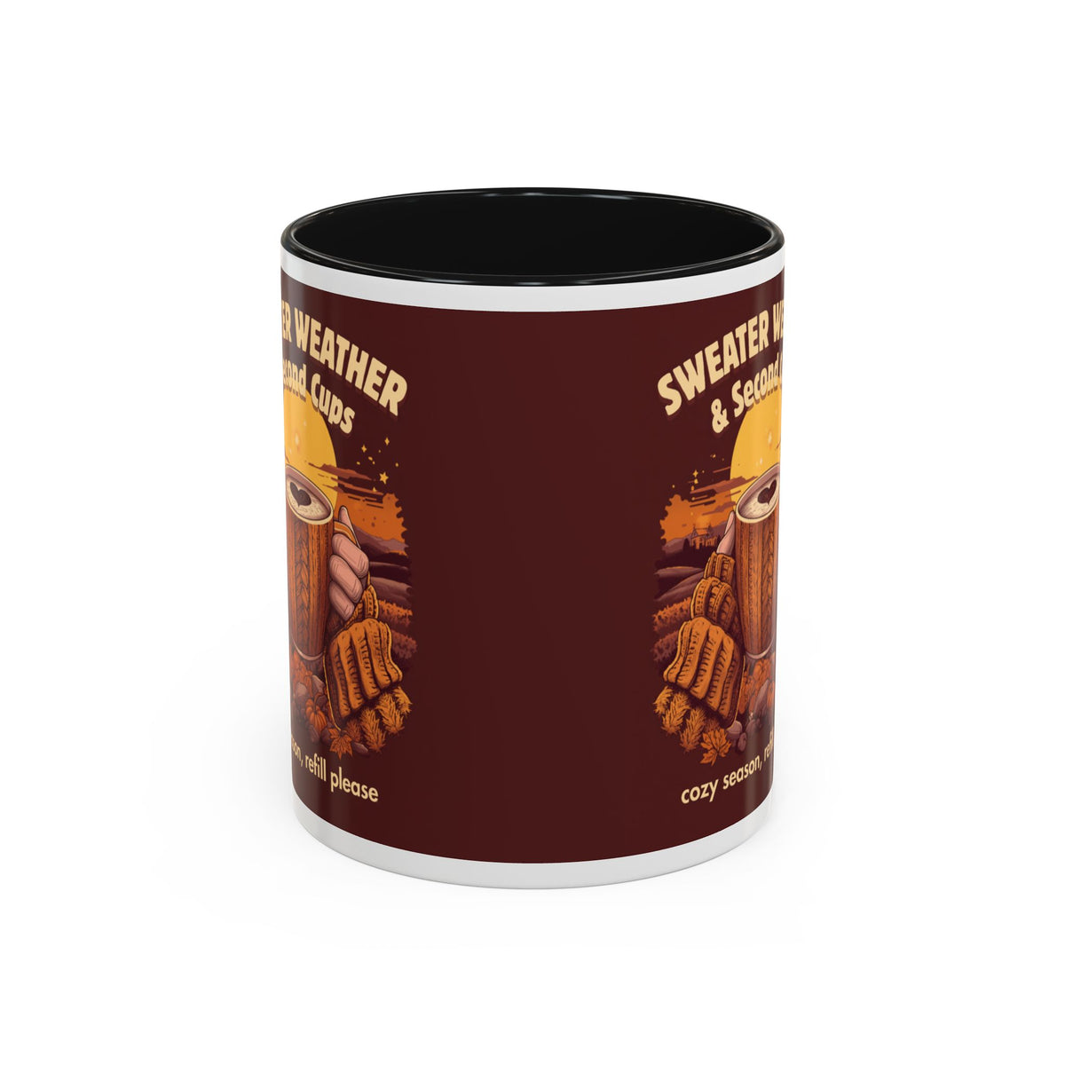 Sweater Weather and Second Cups Mug, Cozy Fall Coffee Mug, Retro Autumn Two-Tone Cup, Coffee Lover Gift