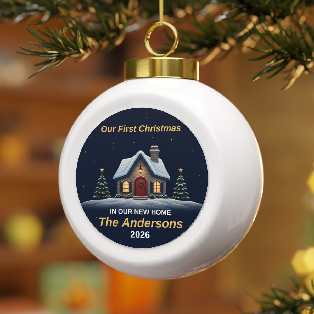 Winter Night New Home Personalized Premium Ball Ornament