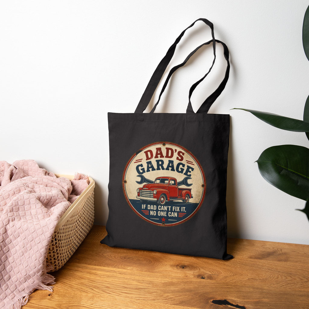 Dad's Garage Tote Bag, If Dad Can't Fix It No One Can Canvas Tote, Vintage Truck Bag, Funny Dad Gift, Mechanic Tool Tote