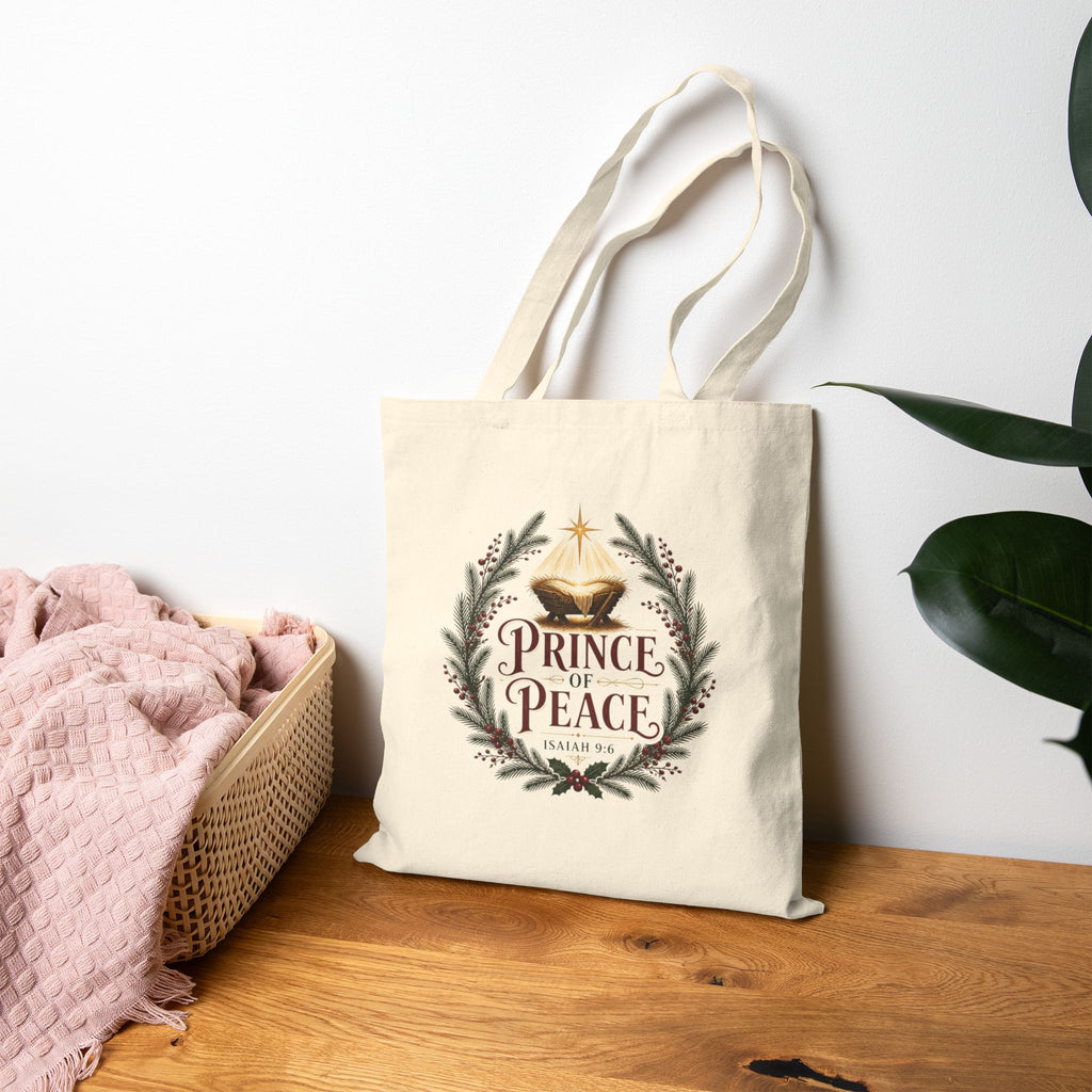 Prince of Peace Tote Bag, Isaiah 9:6 Christmas Canvas Tote, Nativity Manger Bag, Christian Christmas Gift, Church Tote