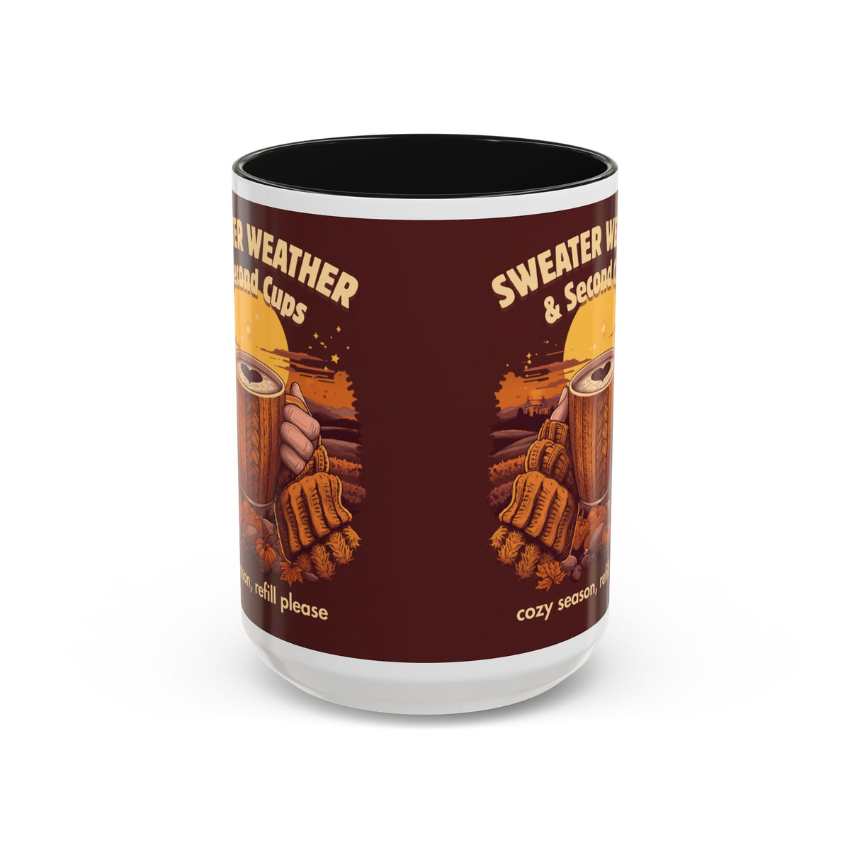 Sweater Weather and Second Cups Mug, Cozy Fall Coffee Mug, Retro Autumn Two-Tone Cup, Coffee Lover Gift
