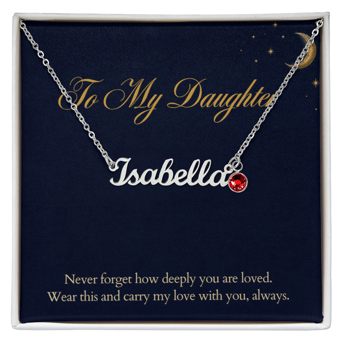 Personalized Birthstone Name Necklace for Daughter, Custom Name Necklace with Birthstone and To My Daughter Card, Christmas Gift