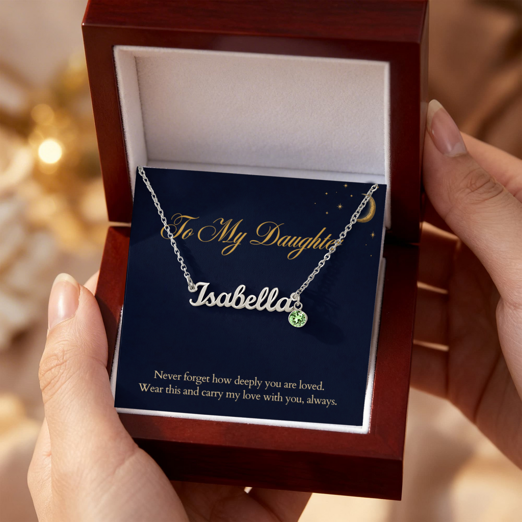 Personalized Birthstone Name Necklace for Daughter, Custom Name Necklace with Birthstone and To My Daughter Card, Christmas Gift