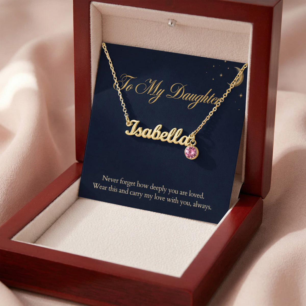 Personalized Birthstone Name Necklace for Daughter, Custom Name Necklace with Birthstone and To My Daughter Card, Christmas Gift