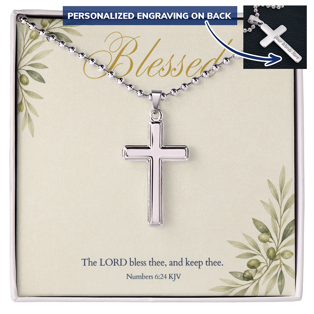 Personalized Cross Necklace, Engraved Cross Pendant with Blessed KJV Verse Card, Christian Faith Gift for Her