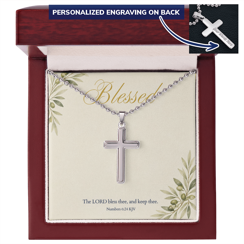 Personalized Cross Necklace, Engraved Cross Pendant with Blessed KJV Verse Card, Christian Faith Gift for Her